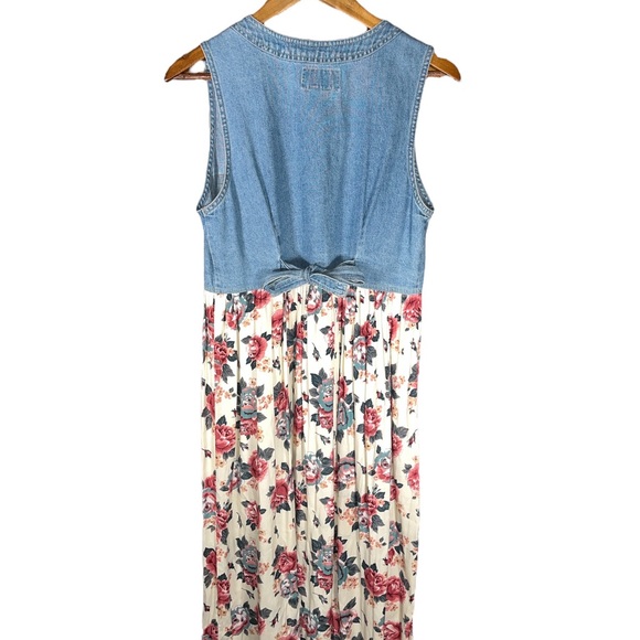 90’s vintage Cottagecore grannycore floral denim maxi dress button small - Picture 4 of 4